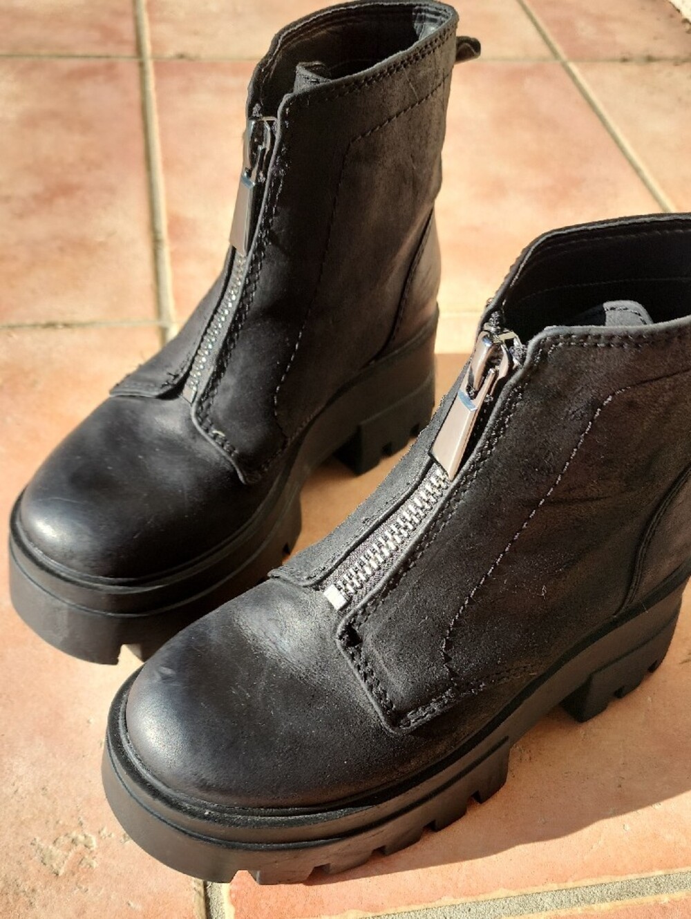 GB Black Front-Zip Combat Ankle Boots